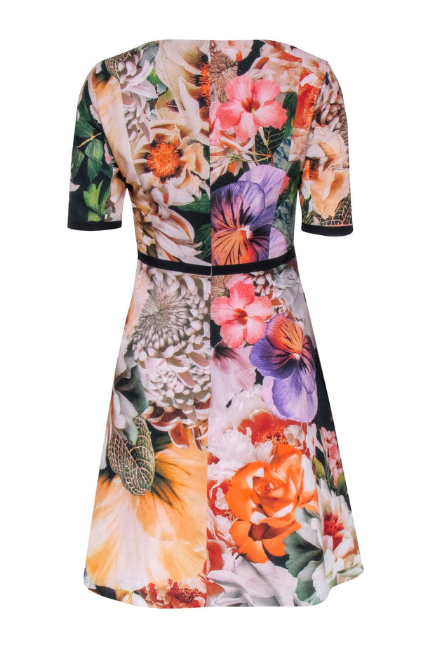 Current Boutique-Ted Baker - Black, Peach, & Multi Color Floral Short Sleeve Dress Sz 4