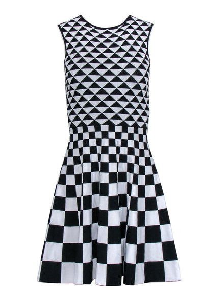 Current Boutique-Ted Baker - Black & White Checkered Knit Sleeveless Dress Sz 0