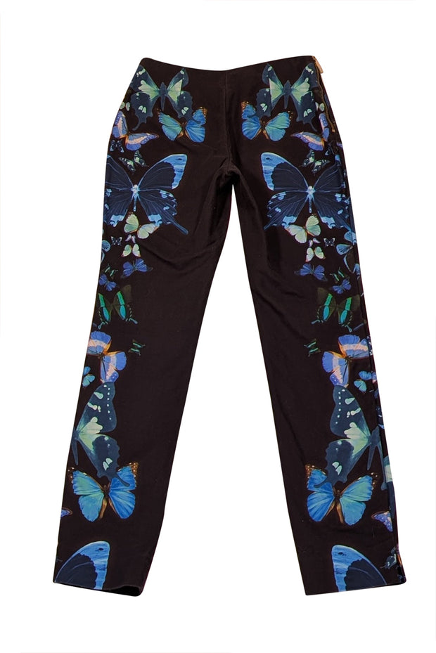 Current Boutique-Ted Baker - Black w/ Blue Butterfly Print Slim Pant Sz 0