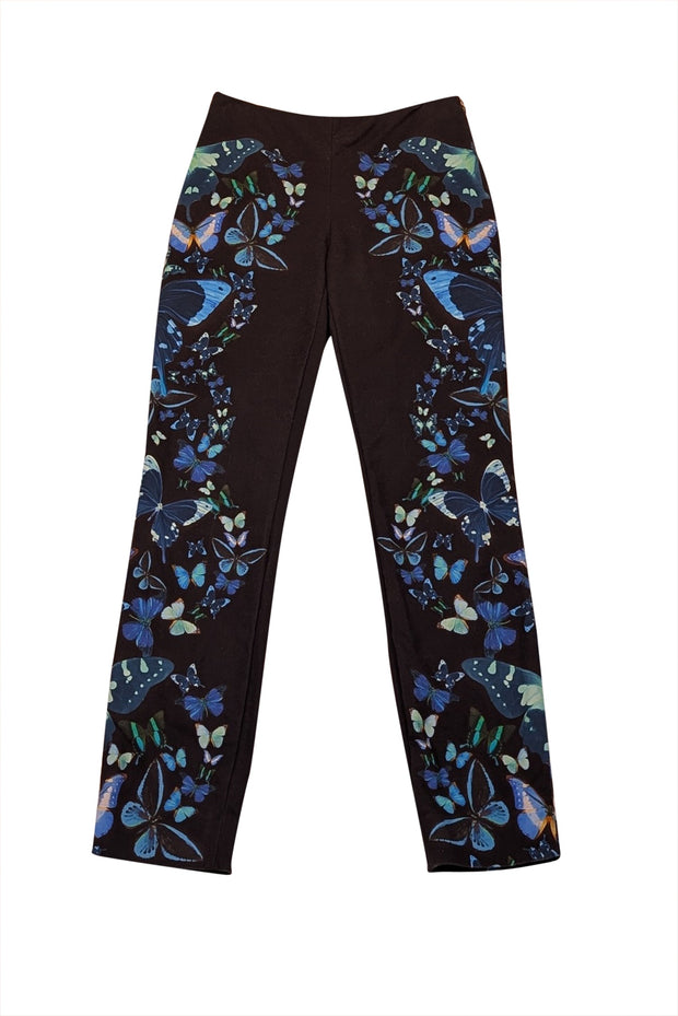 Current Boutique-Ted Baker - Black w/ Blue Butterfly Print Slim Pant Sz 0