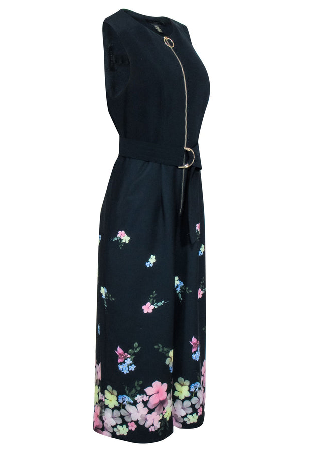 Current Boutique-Ted Baker - Black w/ Multi Color Floral Sleeveless Jumpsuit Sz 10