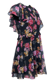 Current Boutique-Ted Baker - Black w/ Pink & Yellow Abstract Floral Print Ruffled Dress Sz 8