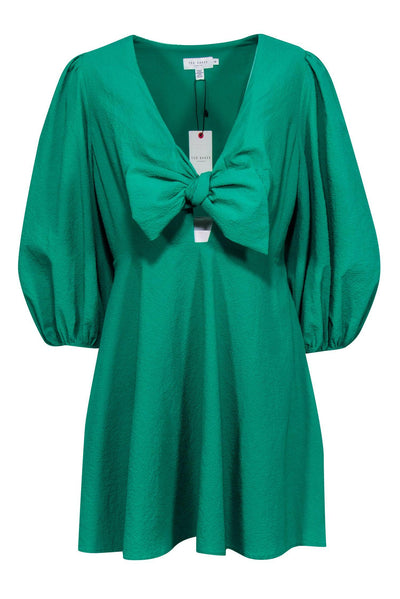 Current Boutique-Ted Baker - Green Textured Tie-Front Mini Dress Sz 10