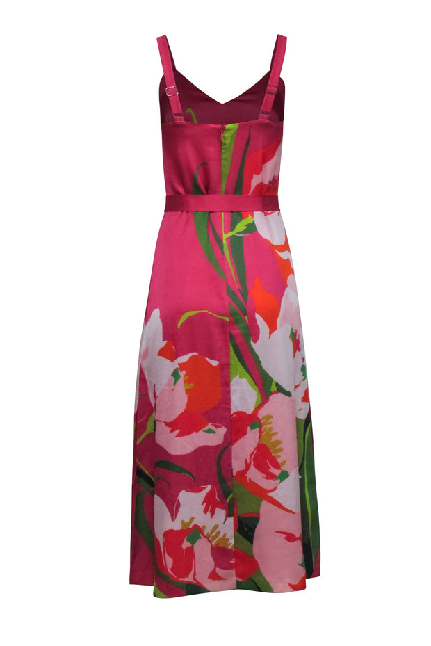 Current Boutique-Ted Baker - Hot Pink Midi Dress w/ Multi-Color Floral Print Sz 0