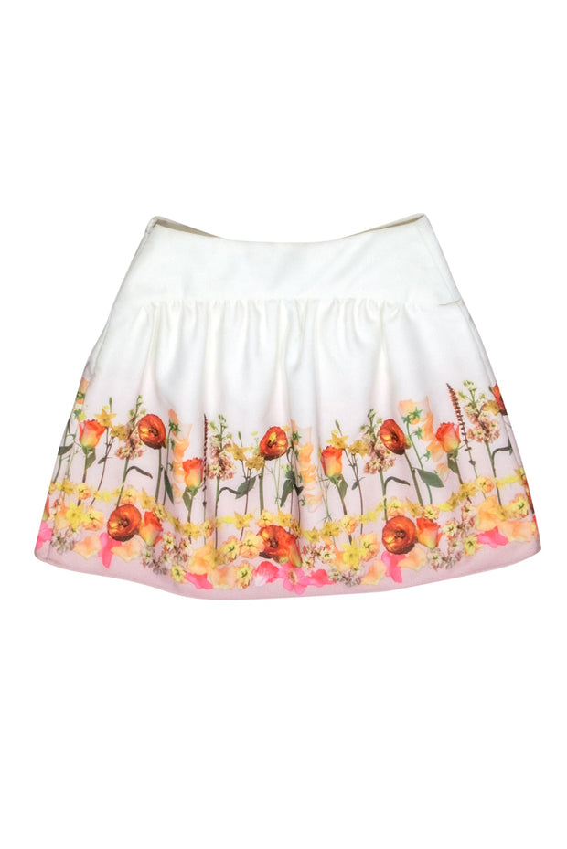 Current Boutique-Ted Baker - Ivory & Floral Print Mini Skirt w/ Bow Sz 4