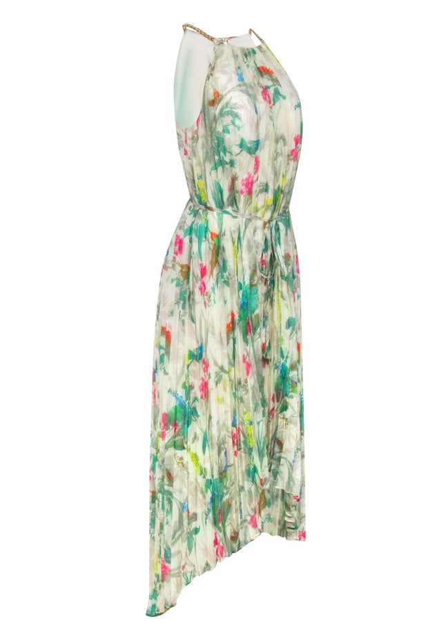 Current Boutique-Ted Baker - Ivory w/ Multi Color Floral Print Pleated Dress Sz 6