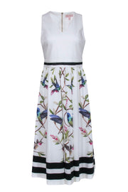 Current Boutique-Ted Baker - Ivory w/ Multicolor Bird Print Sleeveless Dress Sz 8