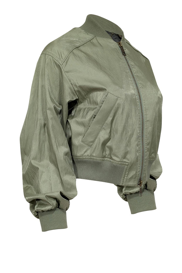 Current Boutique-Ted Baker - Khaki Green Shimmer Cropped Bomber Jacket Sz 4