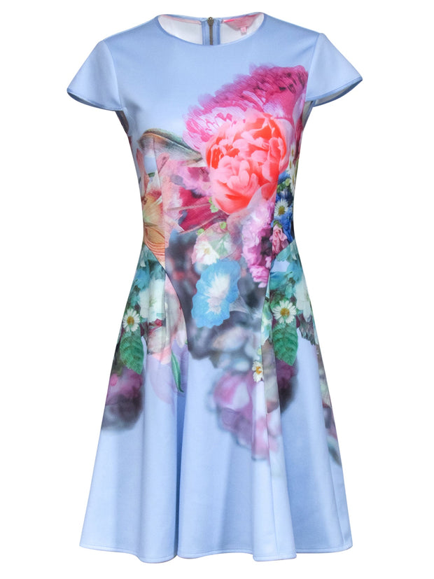 Current Boutique-Ted Baker - Light Blue w/ Multi Color Floral Print Dress Sz 6