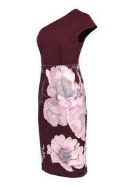 Current Boutique-Ted Baker - Maroon Single Cap Sleeve Dress w/ Pink Floral Print Sz 6
