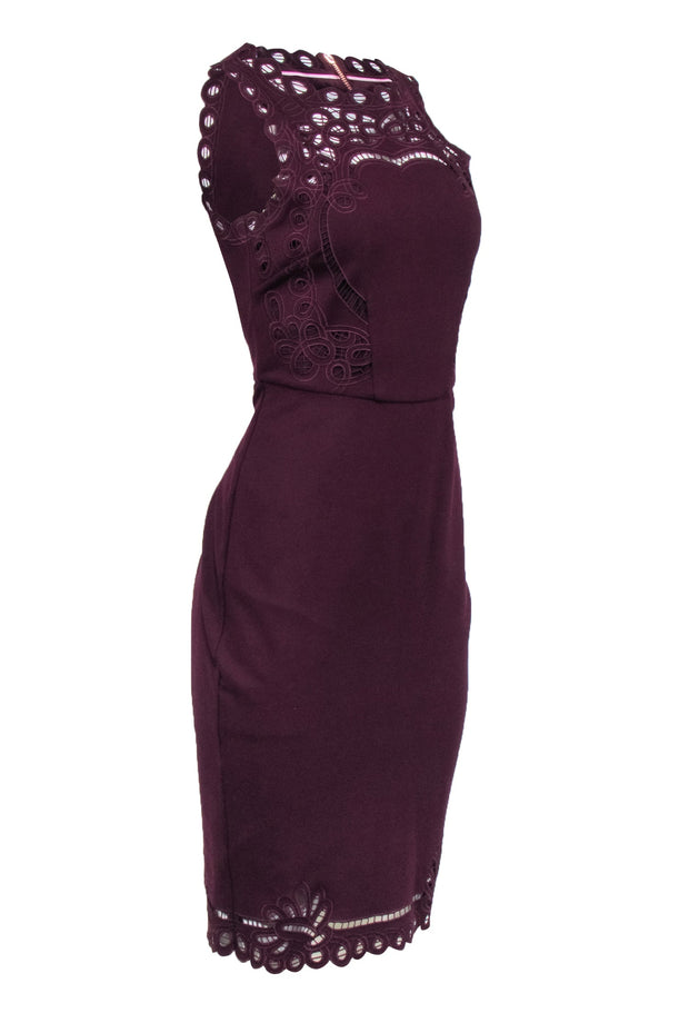 Current Boutique-Ted Baker - Maroon Sleeveless Lace Trim Dress Sz 6