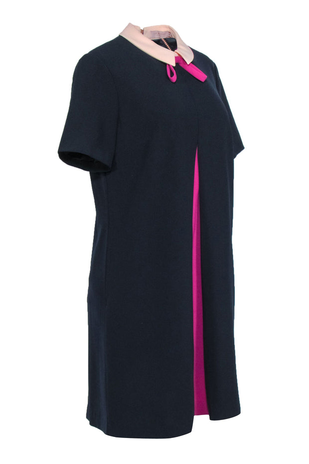 Current Boutique-Ted Baker - Navy Pleated Front Collar Dress Sz 10