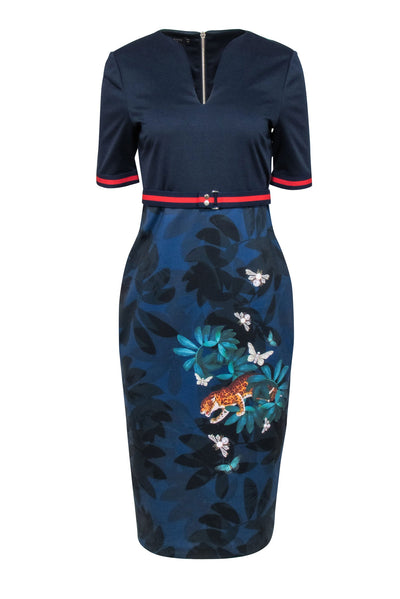 Current Boutique-Ted Baker - Navy Sheath "Houdini" Dress w/ Floral & Leopard Design Sz 6