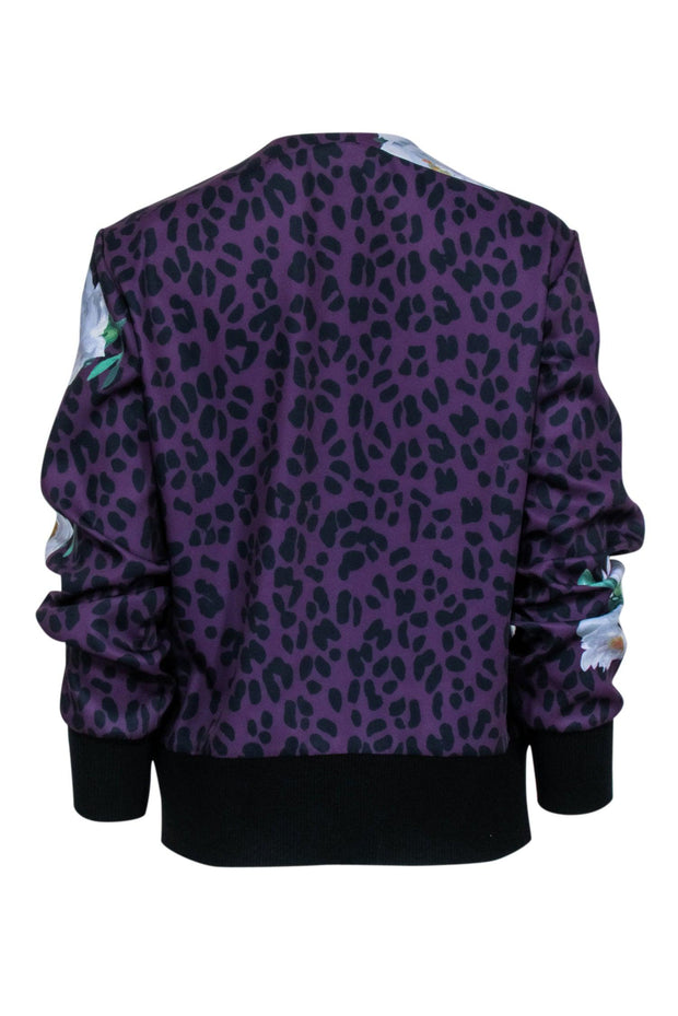 Current Boutique-Ted Baker - Purple & Black Leopard & Floral Print Zipper Front Bomber Jacket Sz 10