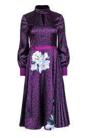 Current Boutique-Ted Baker - Purple & Black Leopard Print Floral Dress Sz 4