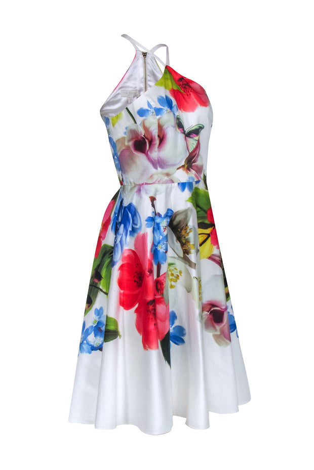 Current Boutique-Ted Baker - White & Multi Color Floral Midi Dress Sz 6