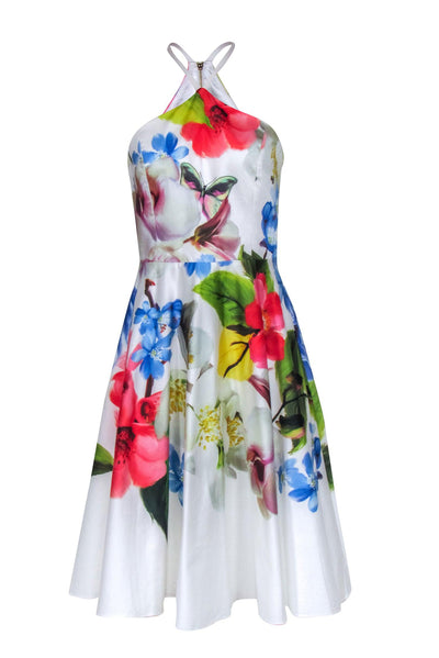Current Boutique-Ted Baker - White & Multi Color Floral Midi Dress Sz 6