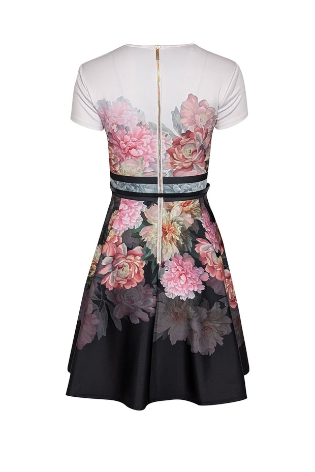 Current Boutique-Ted Baker - White, Pink, & Black Floral Short Sleeve Dress Sz 2