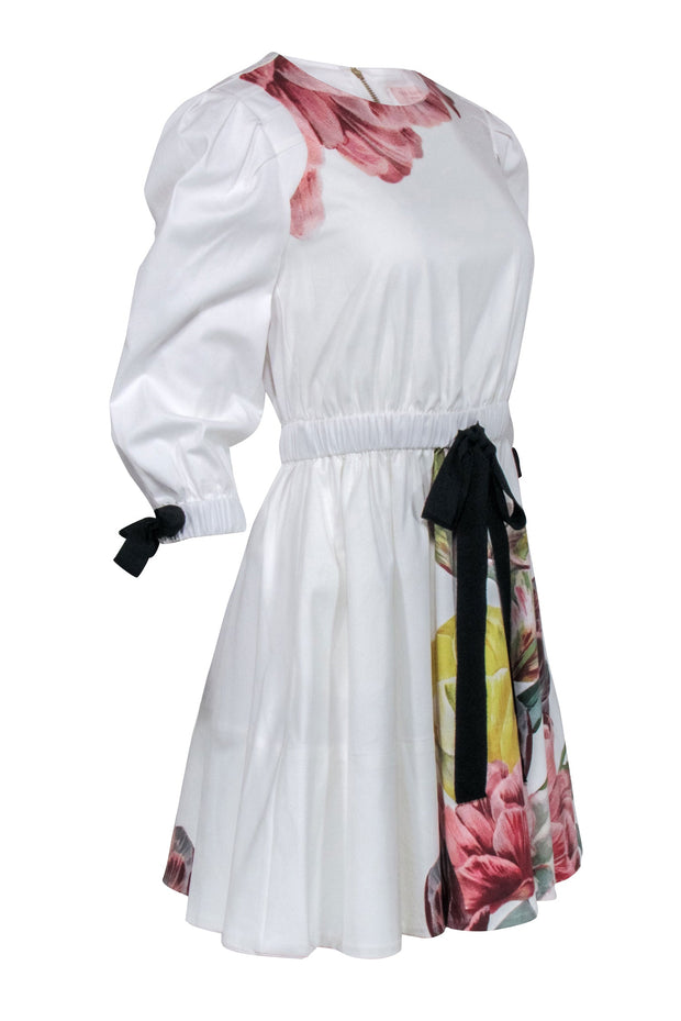 Current Boutique-Ted Baker - White w/ Pink Large Floral Print Long Sleeve Dress Sz 4