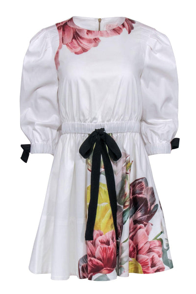 Current Boutique-Ted Baker - White w/ Pink Large Floral Print Long Sleeve Dress Sz 4