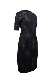 Current Boutique-Teri Jon - Black & Metallic Navy Floral Brocade Dress Sz 2