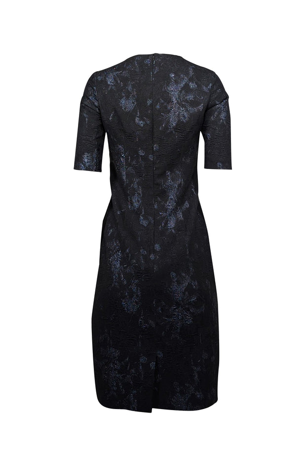 Current Boutique-Teri Jon - Black & Metallic Navy Floral Brocade Dress Sz 2