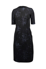 Current Boutique-Teri Jon - Black & Metallic Navy Floral Brocade Dress Sz 2