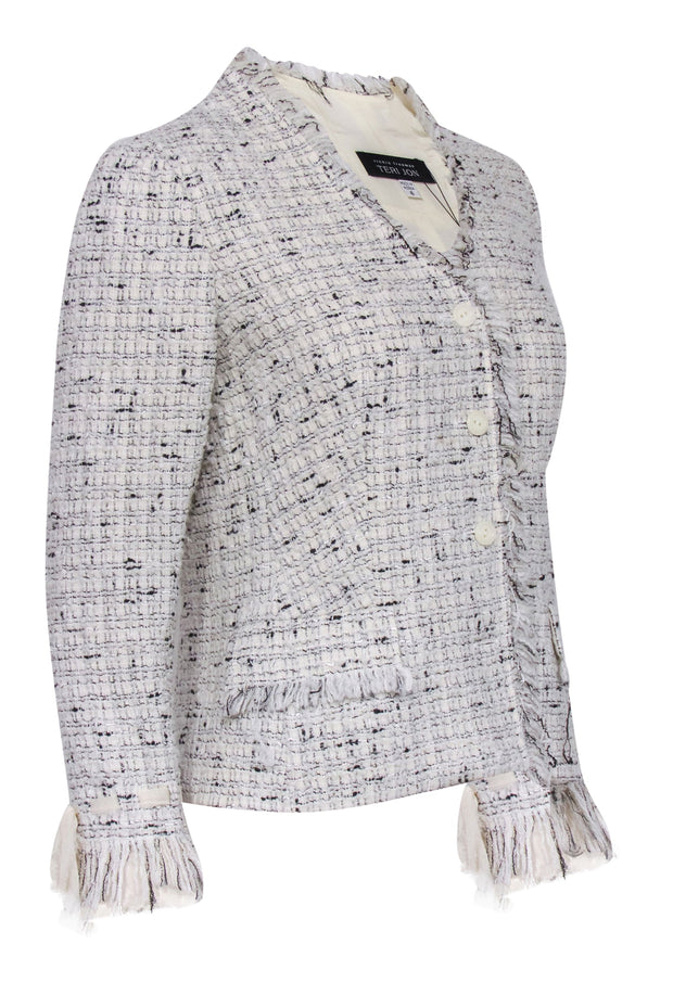 Current Boutique-Teri Jon - Ivory & Black Tweed Button Front Jacket Sz 6