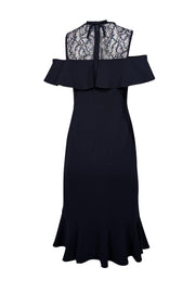 Current Boutique-Teri Jon - Navy Ruffled Front Sheath Dress w/ Lace Yoke Sz 2