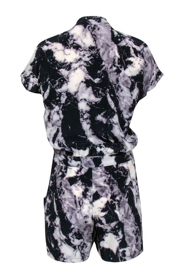 Current Boutique-Thakoon - Black & Grey Tie Dye Short Sleeve Silk Rompers Sz 2