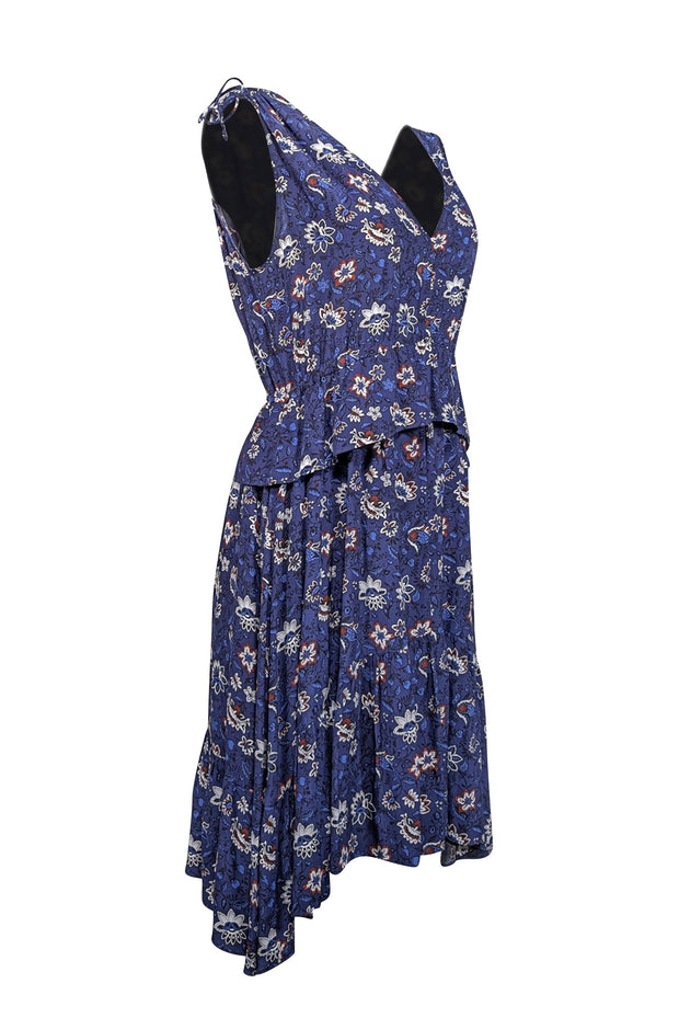 Current Boutique-Thakoon - Dark Blue w/ White Paisley Print Ruffled Mini Dress Sz 6