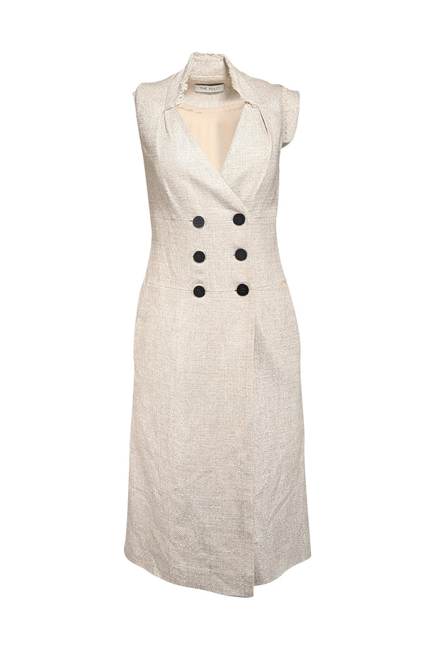 Current Boutique-The Fold - Cream Textured Linen Blend Double Breasted Dress Sz 4