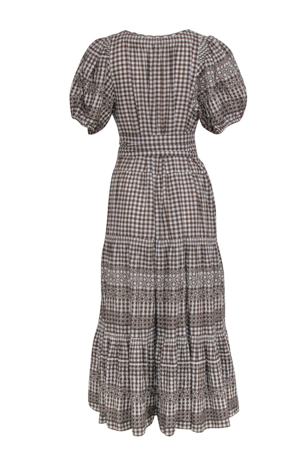 Current Boutique-The Great - Brown & White Gingham Puff Sleeve Maxi Dress Sz 12