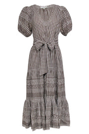 Current Boutique-The Great - Brown & White Gingham Puff Sleeve Maxi Dress Sz 12