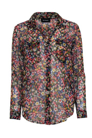 Current Boutique-The Kooples - Black & Multi Color Floral Button Down Top Sz S