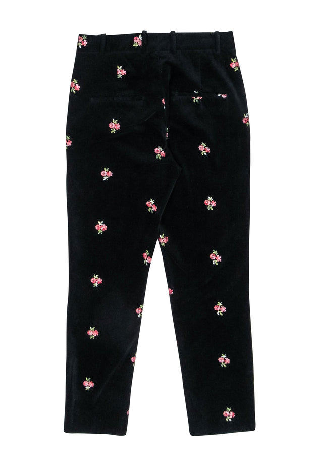 Current Boutique-The Kooples - Black & Pink Floral Embroidered Velvet Pants Sz S