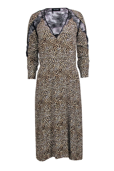 Current Boutique-The Kooples - Brown Leopard Print Midi Dress w/ Black Lace Sz S
