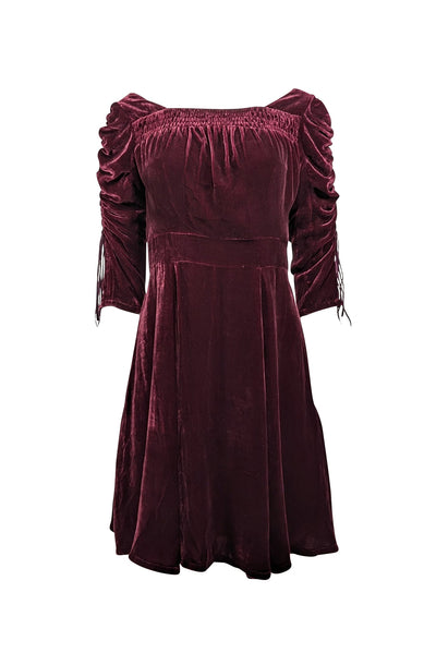 Current Boutique-The Kooples - Maroon Velvet Drawstring Sleeve Dress Sz S