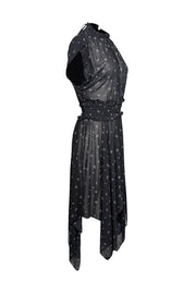 Current Boutique-The Kooples - Navy Micro Floral Smocked Waist Dress Sz L