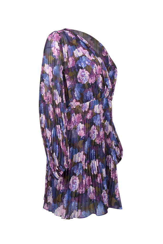 Current Boutique-The Kooples - Purple, Lilac, & Olive Floral Print Pleated Mini Dress Sz S