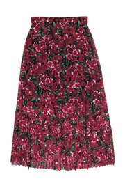 Current Boutique-The Kooples - Red & Black Floral Print Ruffle Trim Wrap Skirt Sz S