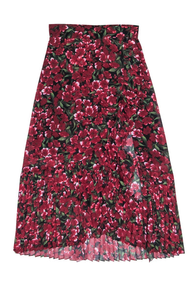 Current Boutique-The Kooples - Red & Black Floral Print Ruffle Trim Wrap Skirt Sz S