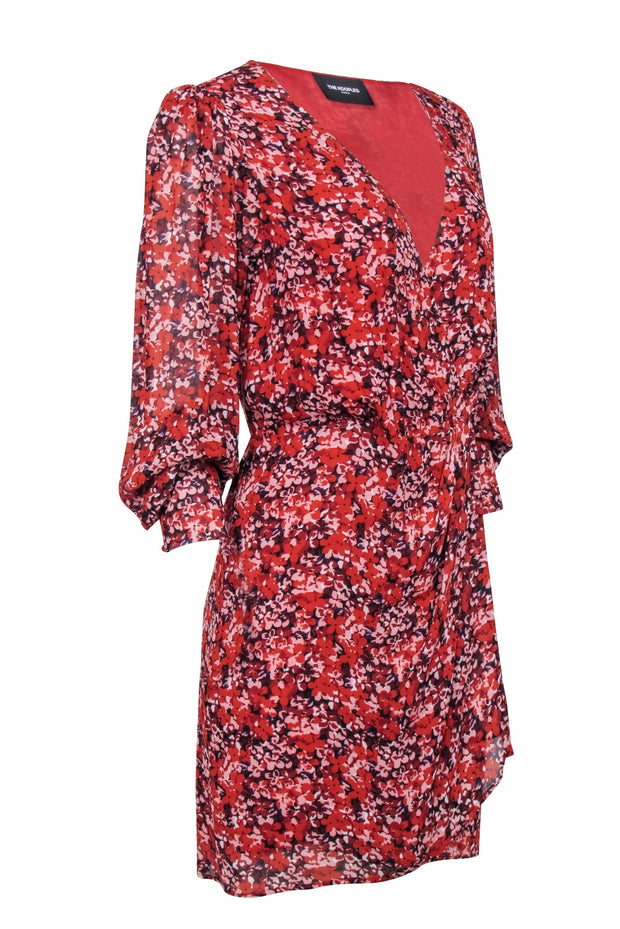 Current Boutique-The Kooples - Red, Maroon, & Pink Floral Print Wrap Dress Sz 2