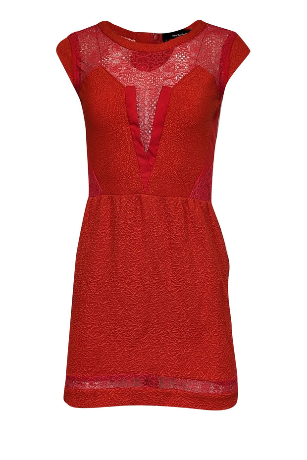 Current Boutique-The Kooples - Red Textured Mini Dress w/ Lace Accents Sz S