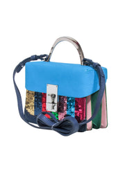 Current Boutique-The Volon - Teal Blue Leather w/ Multi Color Sequin Stripe Crossbody Bag