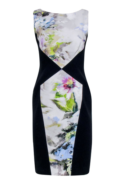Current Boutique-Theia - Navy w/ Multi Color Floral Patterned Front Dress Sz 8