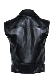 Current Boutique-Theory - Black Faux Leather Moto Zip Vest Sz S