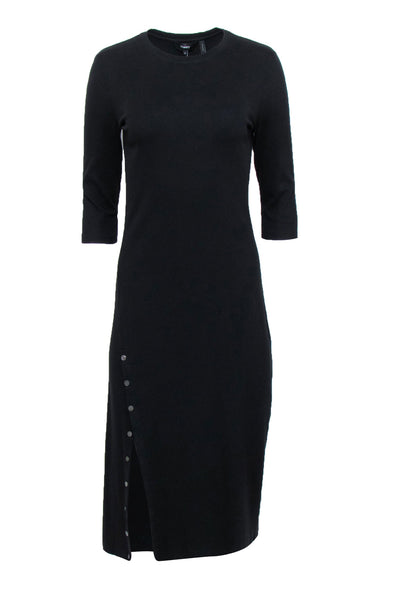Current Boutique-Theory - Black Knit Midi Dress w/ Buttoned Slit Sz M