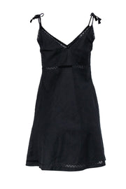 Current Boutique-Theory - Black Linen Blend Sleeveless Lace Trim Dress Sz 0