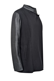 Current Boutique-Theory - Black Open w/ Snap Button Closures & Leather Sleeves Jacket Sz L